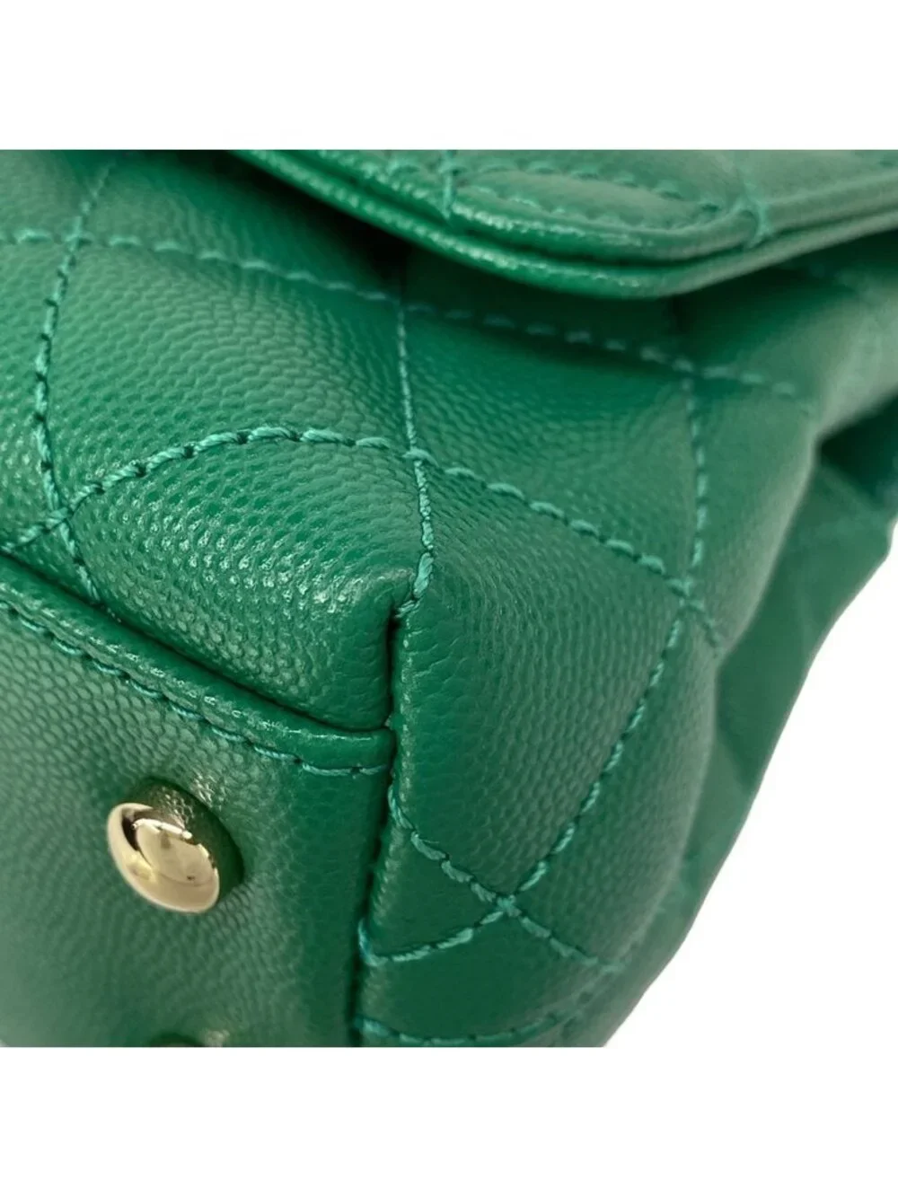 Chanel Handbag Top Handle Mini Flap Bag Coco XXS Quilted Green Silver